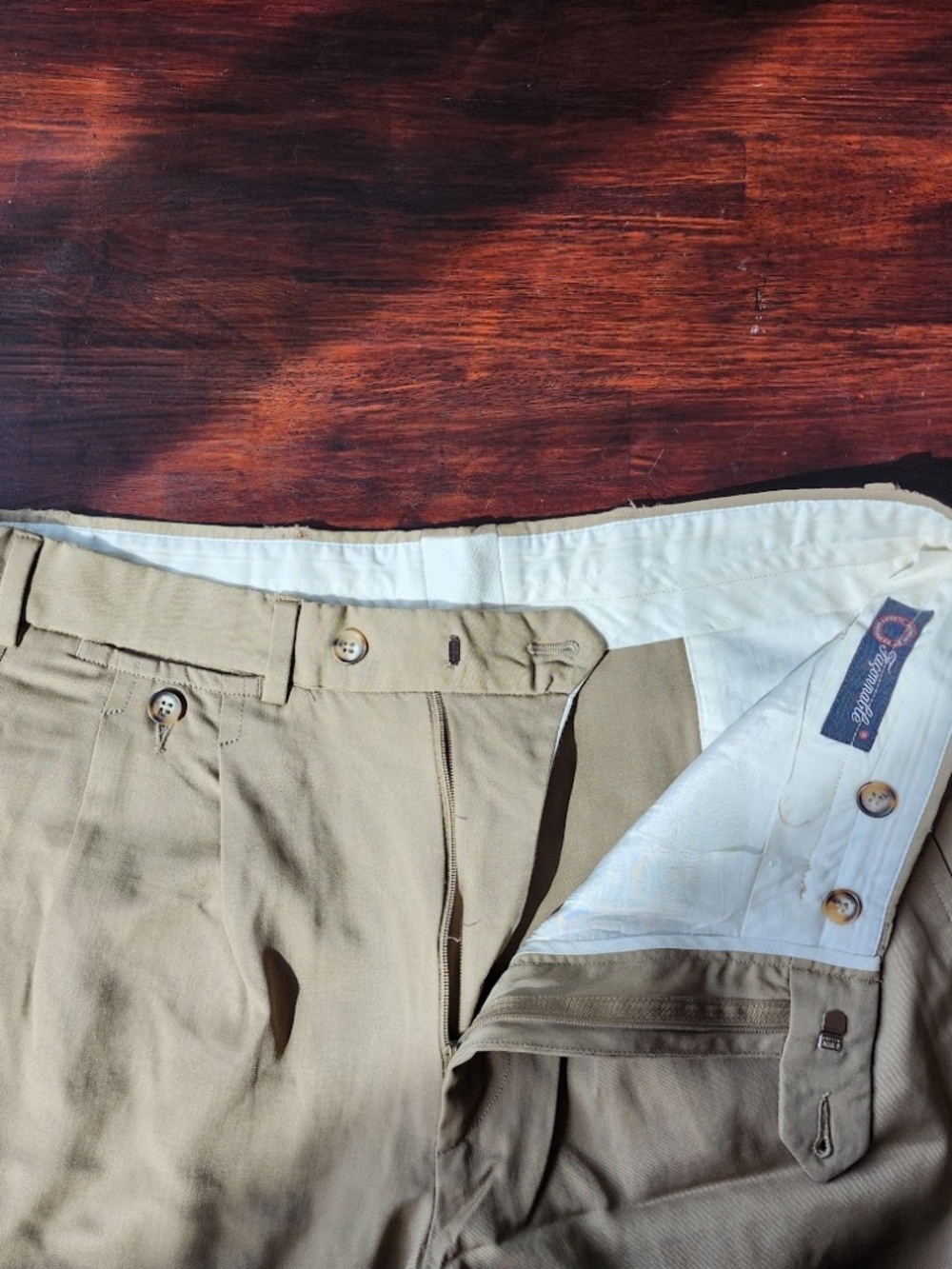 Faconnable Super 100's Wool Pleated Trousers Men's 34x26 Khaki Portugal
